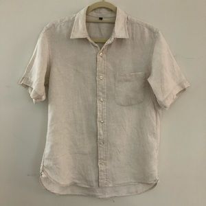 Uniqlo White Linen Button Up, Short Sleeve
